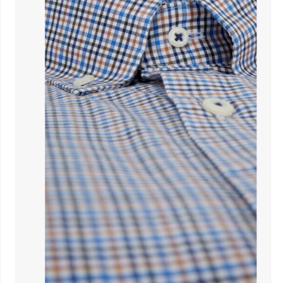 Peter Millar Shirt XL Anderson Blue Tattersall Button Up Shirt Check Black Tan - Picture 9 of 9